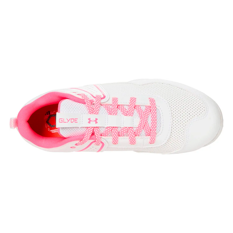 Open Box Under Armour Girl's UA Glyde RM Jr. Softball Cleats - 3 - White/White/Cerise - lauxsportinggoods