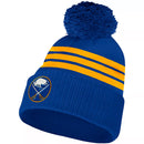 Adidas Men's Buffalo Sabres Cuffed Knit Beanie w/ Pom - Team Royal Blue/Athletic Yellow - lauxsportinggoods