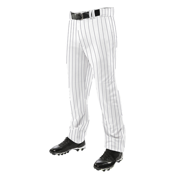 Open Box Champro Triple Crown Open-Bottom Loose-Fit Youth Baseball Pants with Knit-in Pinstripes-Large-White-Black - lauxsportinggoods
