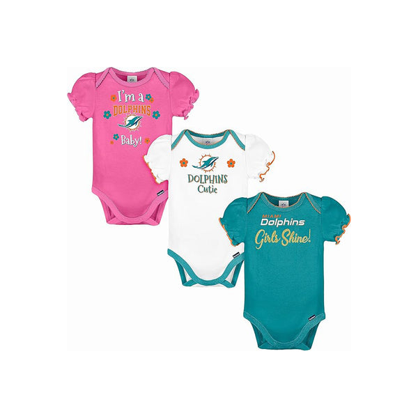 G-III Infant Girl's Miami Dolphins Short Sleeve Bodysuit - 3 Piece - lauxsportinggoods