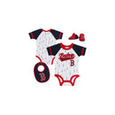 Outerstuff Infant Boston Red Sox Three-Piece Play Ball Raglan Bodysuit/Booties & Bib Set - lauxsportinggoods