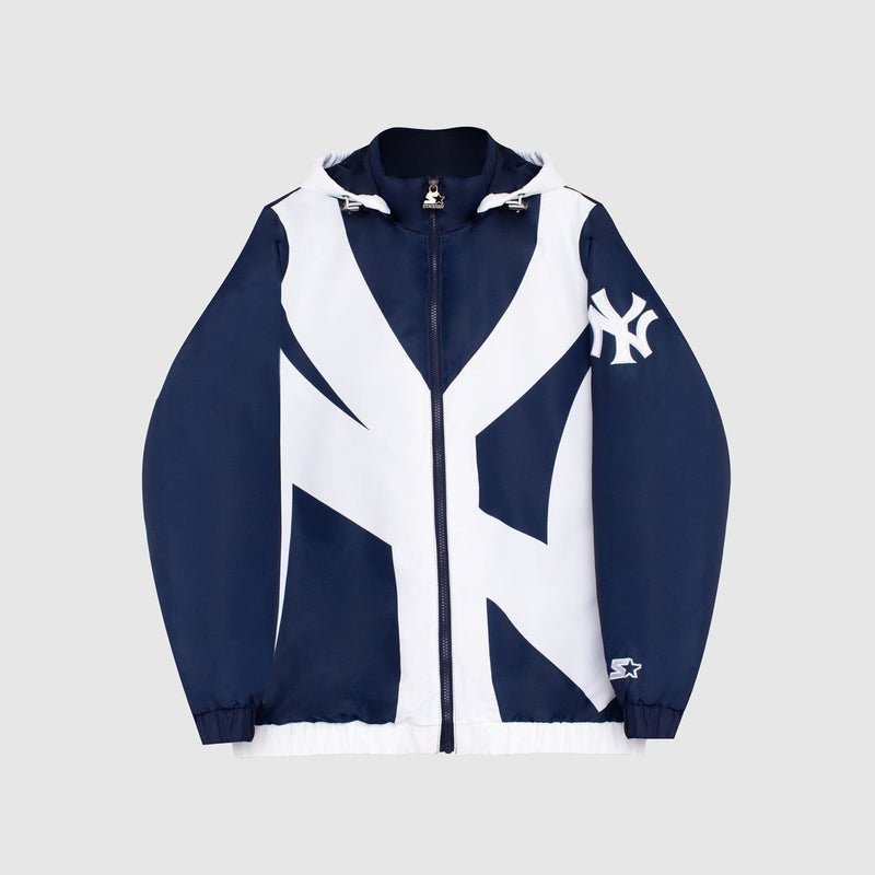 Starter Men's New York Yankees Hooded Nylon Full-Zip Jacket - Navy - lauxsportinggoods