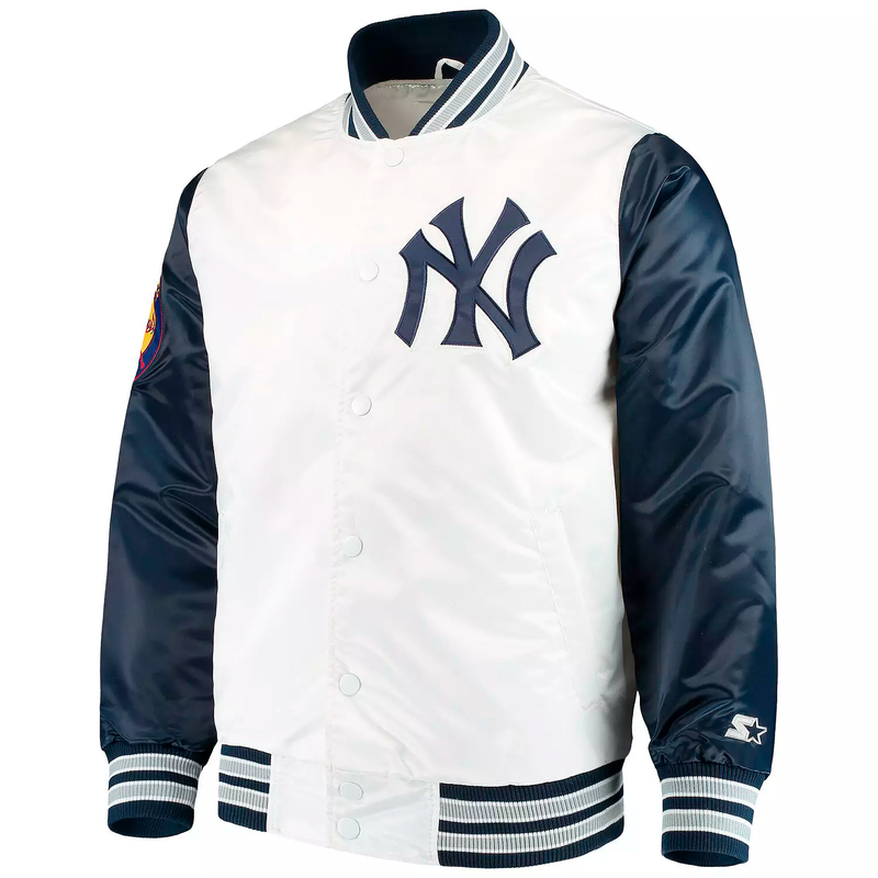 Starter Men's New York Yankees The Legend Satin Jacket - White/Navy - lauxsportinggoods