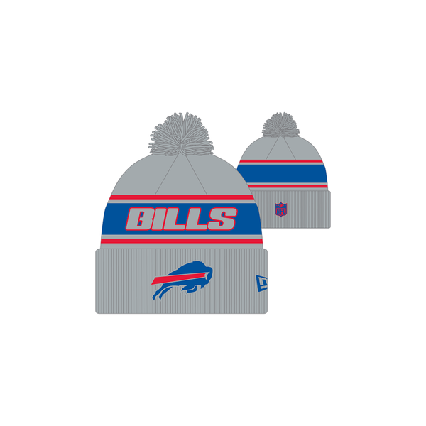 New Era Buffalo Bills NFL 2024 Striped Cuffed Knit Hat w/ Pom - Heather Gray - lauxsportinggoods