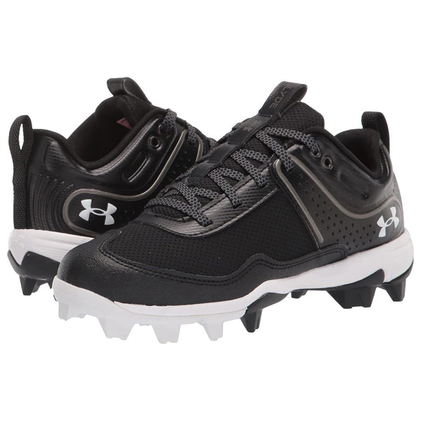 Open Box Under Armour Girl's UA Glyde RM Jr. Softball Cleats - Black/White - 3