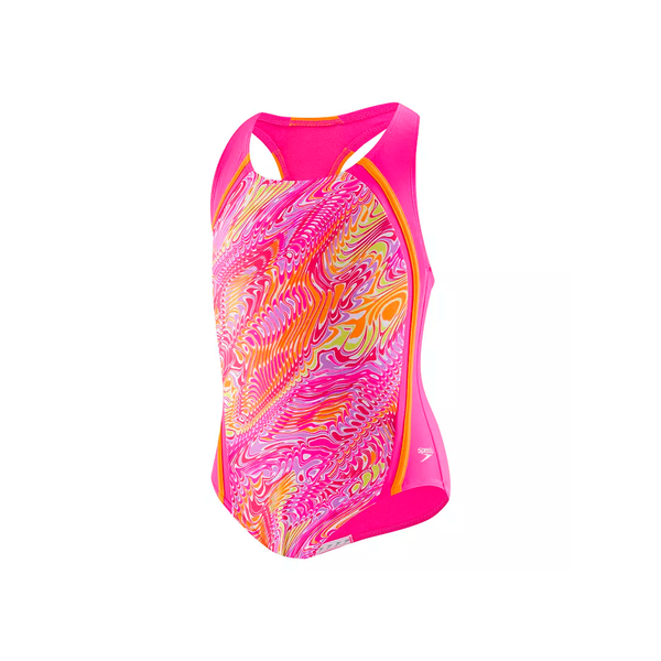 Speedo Girl's Swimsuit One Piece Thick Strap Racer Back Printed - 16