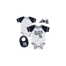 Outerstuff Infant New York Yankees White Three-Piece Play Ball Raglan Bodysuit/Booties & Bib Set - lauxsportinggoods