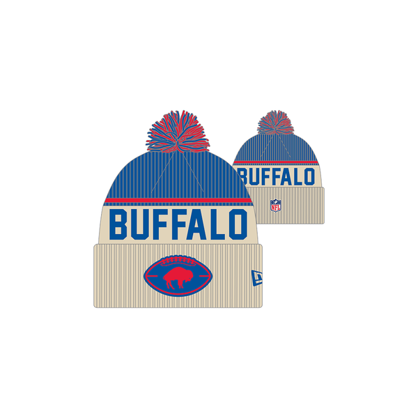 New Era Buffalo Bills NFL 2024 Retro Logo Striped Cuffed Knit Hat w/ Pom - lauxsportinggoods