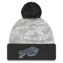 New Era Kid's Buffalo Bills NFL 2024 Camo Cuffed Knit Hat with Pom - Gray/Black