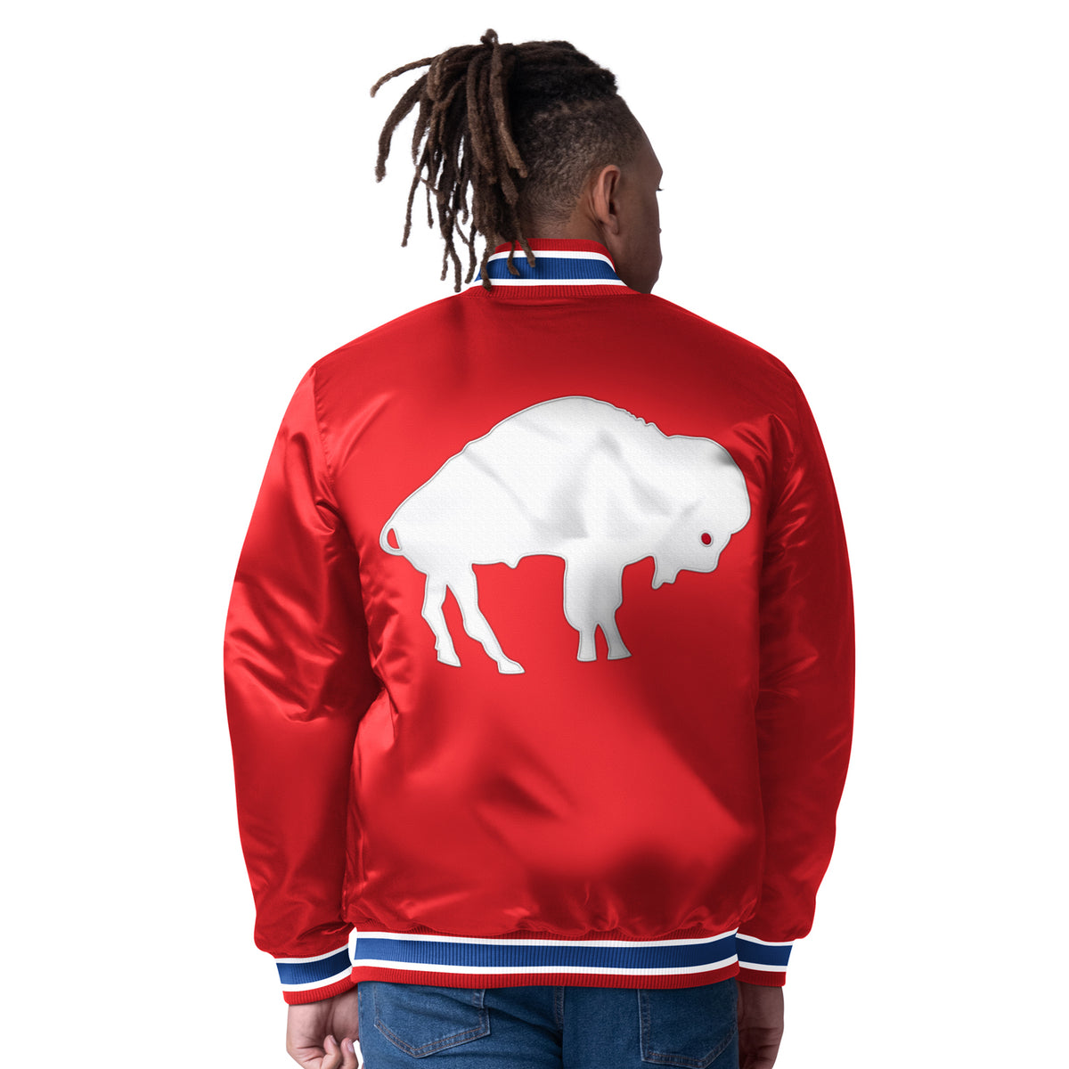 『TEN BUFFALO JKT RED M』 Starter Men's Buffalo Bills Closer Reversible Varsity Jacket