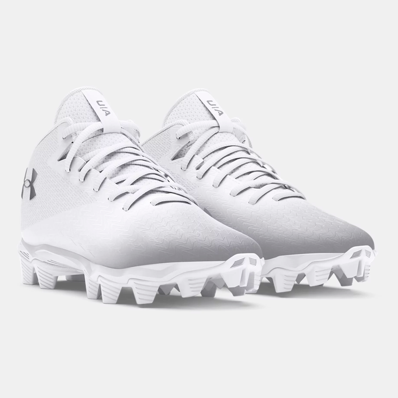 Under Armour Boys' UA Spotlight Franchise 4 RM Jr. Football Cleats - White/Metallic Silver - lauxsportinggoods