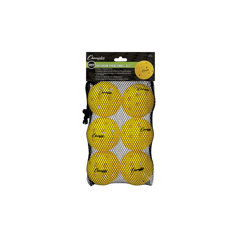 Champion Sports Injection Molded Outdoor Pickleball - Set of 6 - Yellow