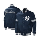 Starter Men's New York Yankees Midfield Satin Full-Snap Varsity Jacket - Navy - lauxsportinggoods
