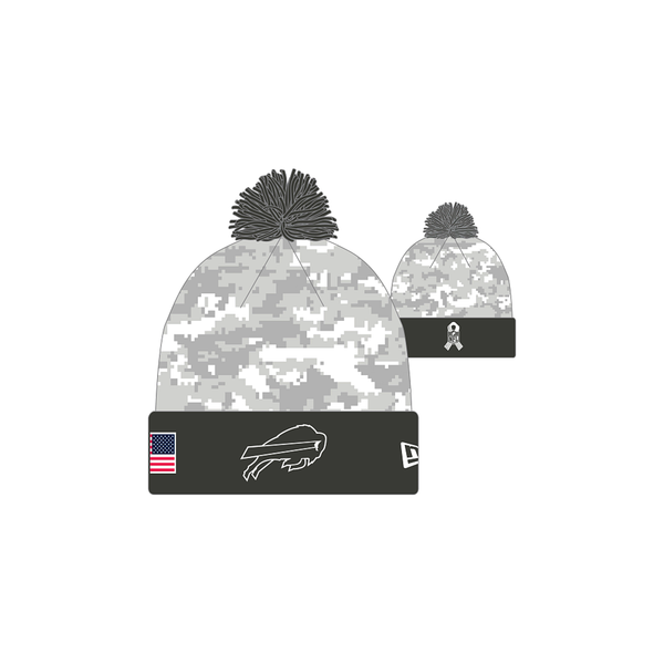 New Era Buffalo Bills NFL 2024 Camo Cuffed Knit Hat with Pom - Gray/Black