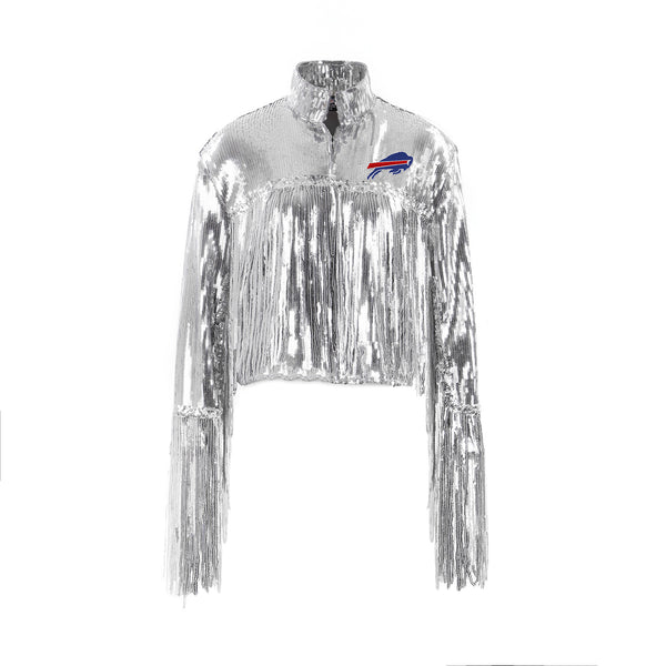 Cuce Women's Buffalo Bills Sequin Blazer w/ Fringe Detail - White