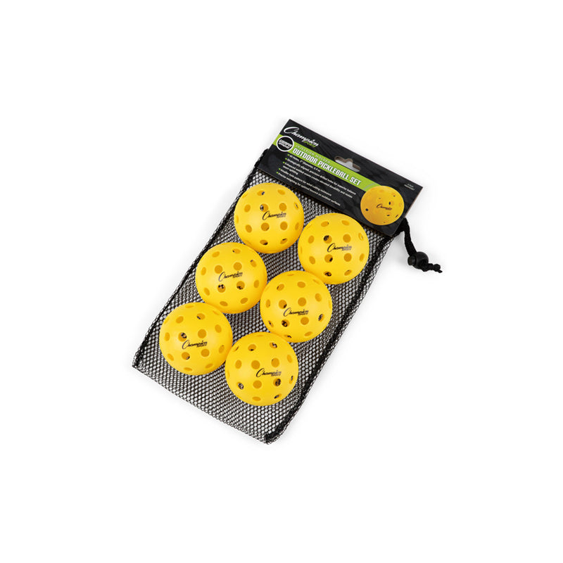 Champion Sports Injection Molded Outdoor Pickleball - Set of 6 - Yellow