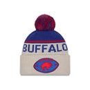 New Era Buffalo Bills NFL 2024 Retro Logo Striped Cuffed Knit Hat w/ Pom - lauxsportinggoods