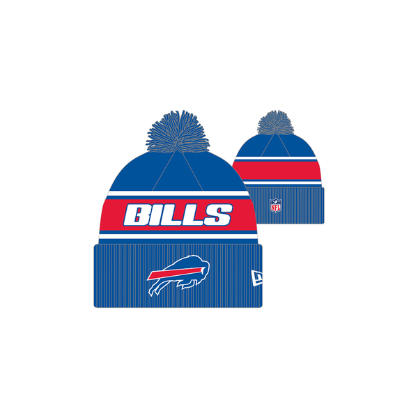 New Era Buffalo Bills NFL 2024 Striped Cuffed Knit Hat w/ Pom - Royal - lauxsportinggoods