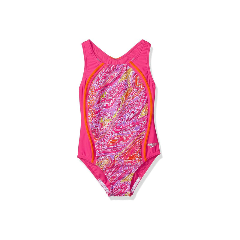 Speedo Girl's Swimsuit One Piece Thick Strap Racer Back Printed - 16