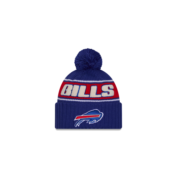 New Era Buffalo Bills NFL 2024 Striped Cuffed Knit Hat w/ Pom - Royal