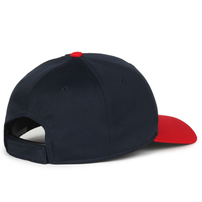 Discount OC Sports MLB-350 Adult Adjustable Performance Baseball Hat - Cleveland Guardians - Navy/Red