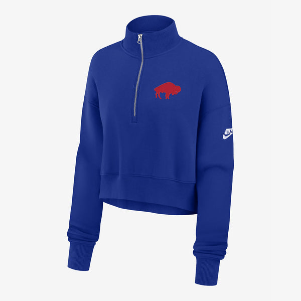 Fanatics Nike Women's Buffalo Bills Rewind Fleece W/Phoenix Crop Qtr Zip - Royal