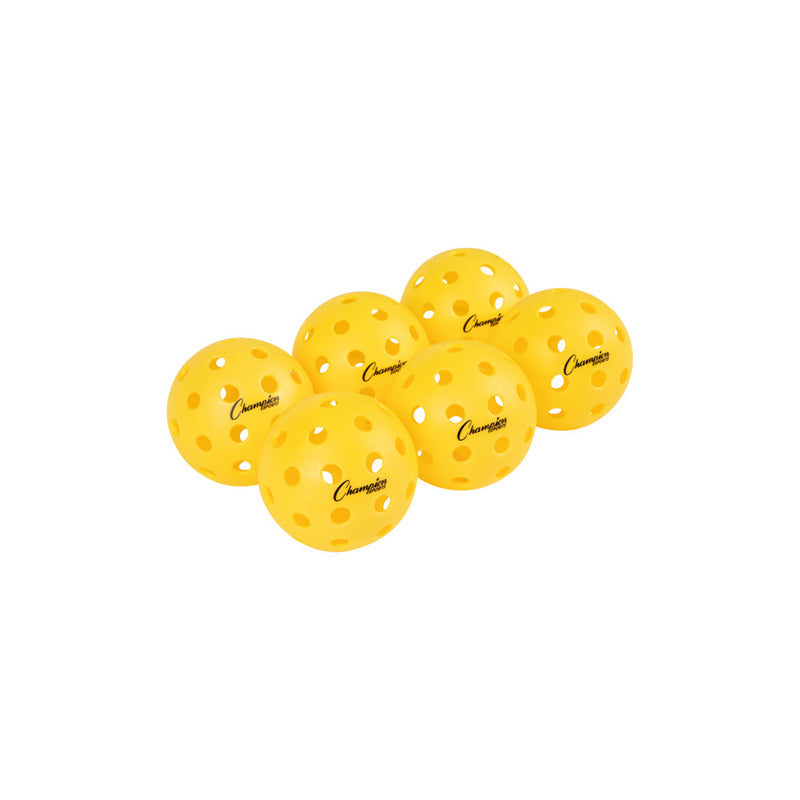 Champion Sports Injection Molded Outdoor Pickleball - Set of 6 - Yellow