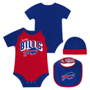 Outerstuff Infant Buffalo Bills Dynamic Duo Short Sleeve Creeper/Bib/Hat Set - lauxsportinggoods