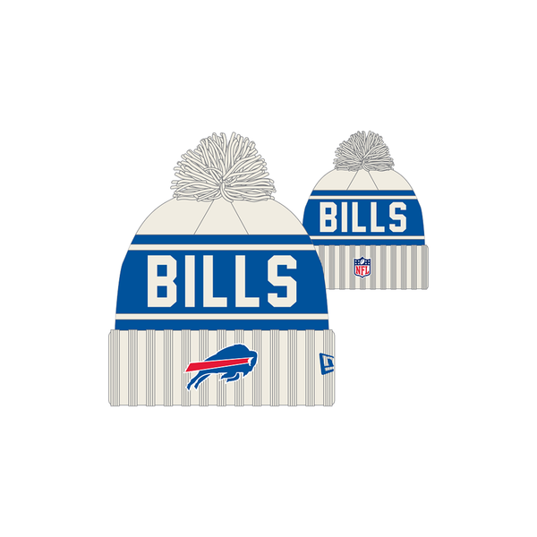 New Era Junior Buffalo Bills NFL24 Striped Knit Hat w/ Pom - White/Royal - lauxsportinggoods
