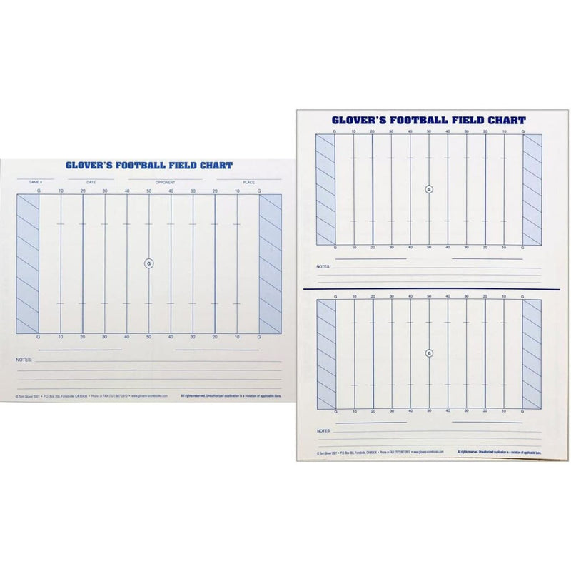 Glover's Scorebooks Football Field Charts - 8.5 x 11 - 30 Charts/Pack - lauxsportinggoods