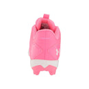 Open Box Under Armour Boys' UA Leadoff Low RM Jr. Baseball Cleats - White/Cerise - 2 - lauxsportinggoods