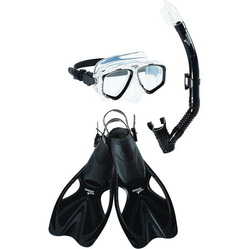 Used Speedo Adult Adventure Mask/Snorkel/Fin Set-L-XL-Black/Black - lauxsportinggoods