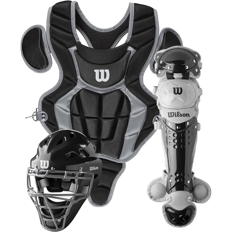 Wilson C200 Youth 3-Piece Baseball/Softball Catcher's Gear Set Ages 7-12 - Black - lauxsportinggoods