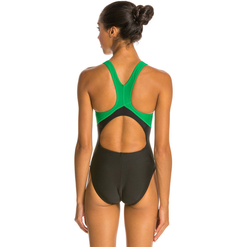 TYR Sport Women's Solid Maxback Swim Suit - Black/Green - 26 - lauxsportinggoods