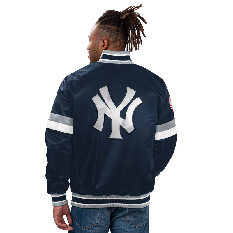 Starter Men's New York Yankees Varsity Satin Jacket - Navy - lauxsportinggoods