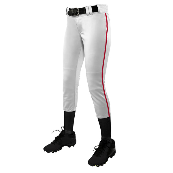 Open Box Champro CH11-WSS Women's Tournament Low Rise Softball Pants with Side Piping-Small-White-Scarlet - lauxsportinggoods