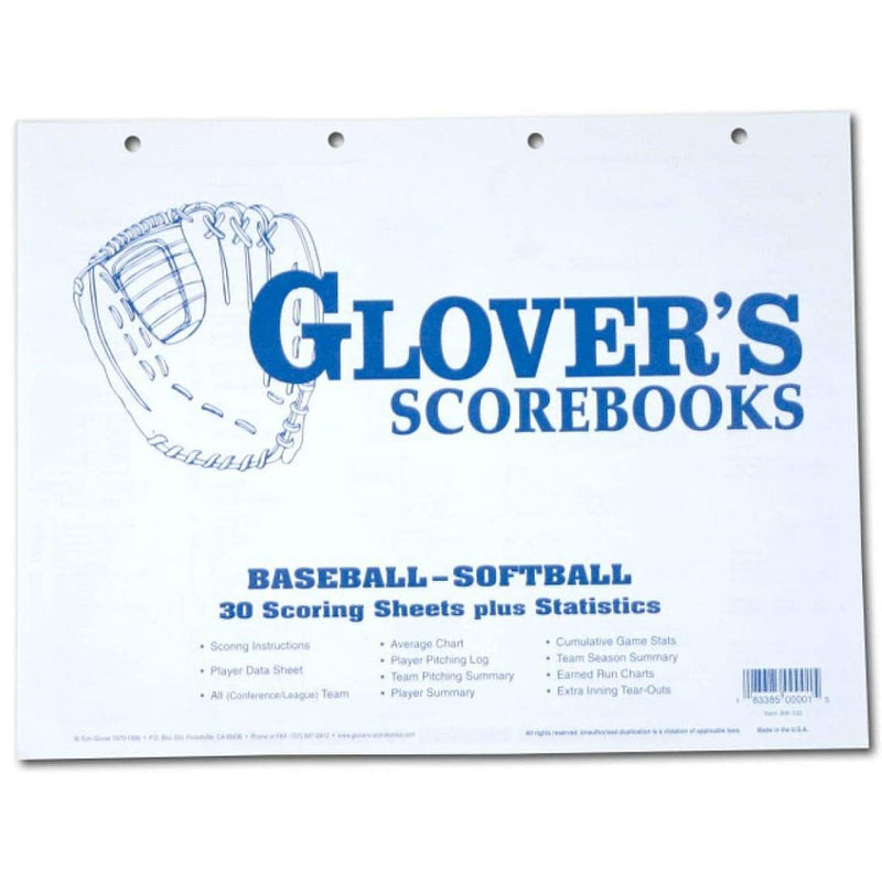 Glover's - BB100 Baseball Softball Scoring Sheets Plus Statistics - 30 pk 11"x14 - lauxsportinggoods