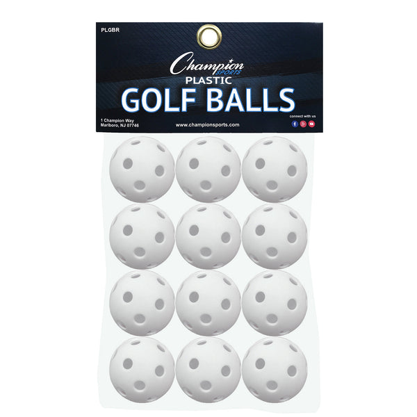 Champion Sports - Plastic Golf Balls Set - White - 12 Balls Bag - lauxsportinggoods