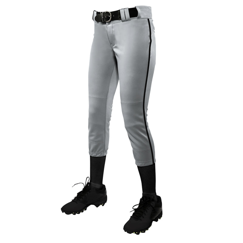 Open Box Champro Women's Tournament Low Rise Softball Pants with Side Piping-2X-Large-Grey-Black Pipe - lauxsportinggoods