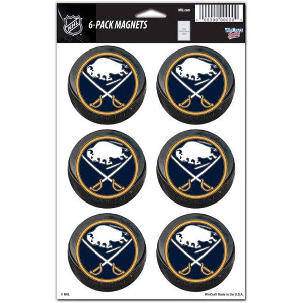 Wincraft NHL Buffalo Sabres Hockey Puck Magnet Sheet - 6 Pack - lauxsportinggoods