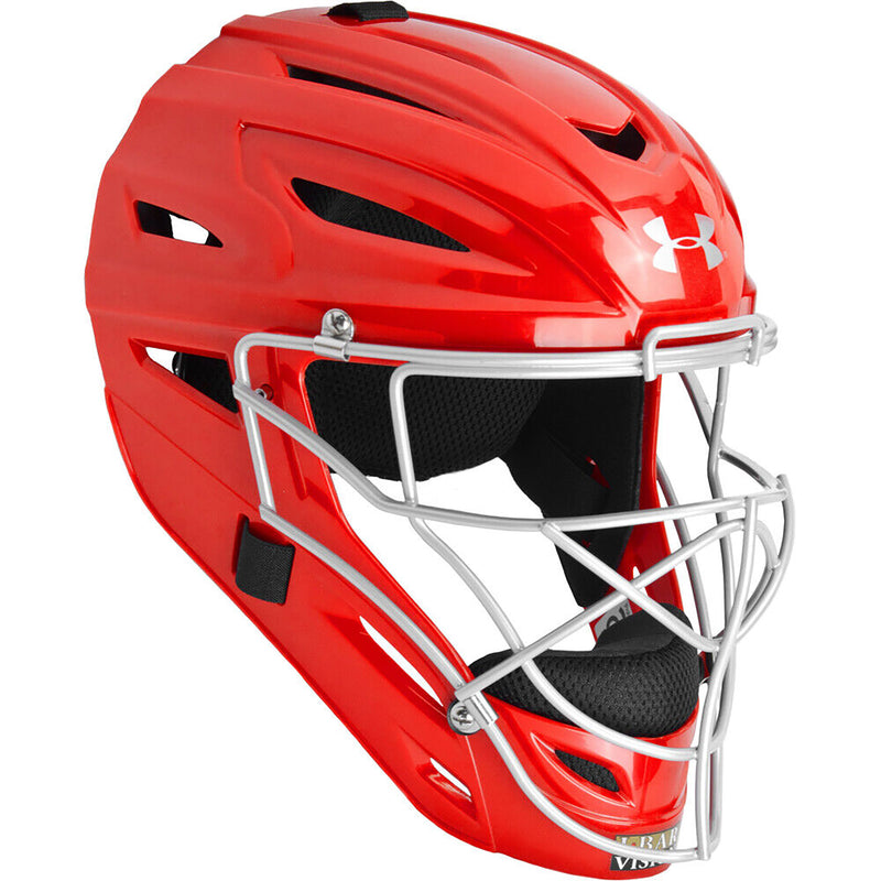 Open Box Under Armour Victory Series Solid Molded Catching Mask-Youth-Scarlet - lauxsportinggoods