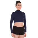 Body Wrappers Long Sleeve Cropped Turtleneck Pullover, Navy - lauxsportinggoods