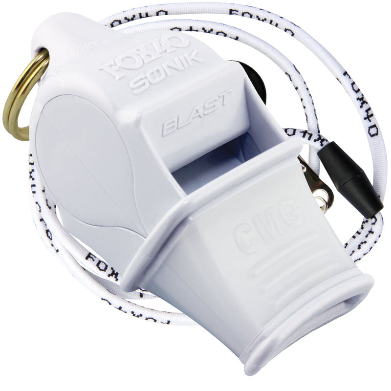 Open Box Fox 40 - Sonik Blast CMG Safety Whistle w/ Breakaway Lanyard - White - lauxsportinggoods