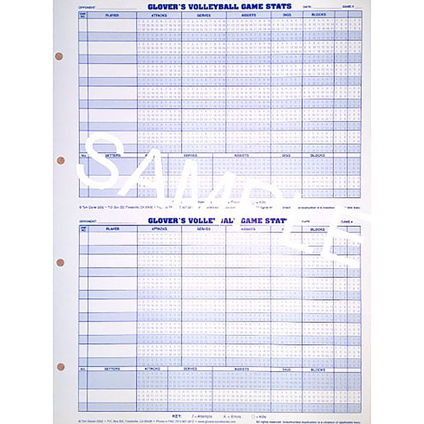 Glover's Scorebooks Volleyball Game Stat Charts (11 x 14.5) 140 Games - lauxsportinggoods
