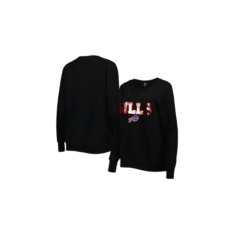 Cuce Women's Buffalo Bills Black Deep V-Neck Fleece w/ Sequin Logo - lauxsportinggoods