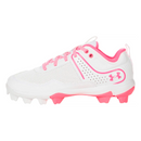 Open Box Under Armour Girl's UA Glyde RM Jr. Softball Cleats - 3 - White/White/Cerise - lauxsportinggoods