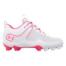 Open Box Under Armour Girl's UA Glyde RM Jr. Softball Cleats - 3 - White/White/Cerise - lauxsportinggoods