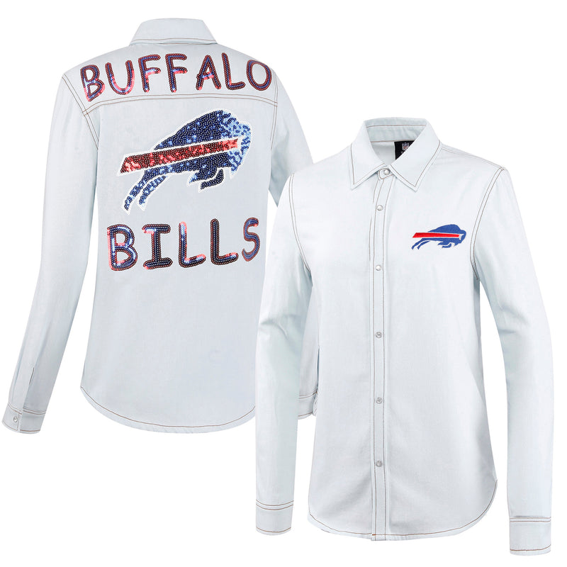 Cuce Women's Buffalo Bills Denim Button Up Long Sleeve Shirt - lauxsportinggoods