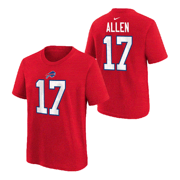Outerstuff Boy's Buffalo Bills Allen Josh Fuse N&N Short Sleeve Tee - Red - lauxsportinggoods