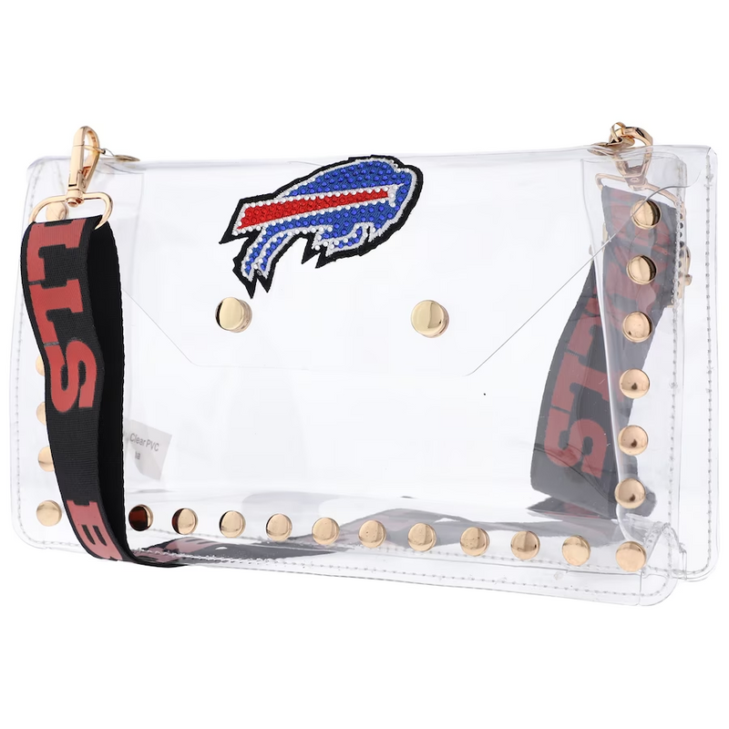Cuce Women's Buffalo Bills Stadium Compliant Clear Envelope Bag w/ Crystal Logo and Team Strap - lauxsportinggoods